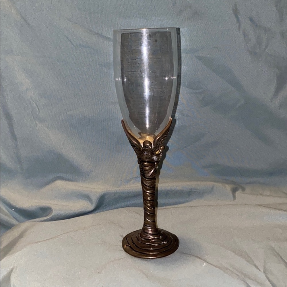 BX45 Vintage Silver Love Birds Stem Wine Glass